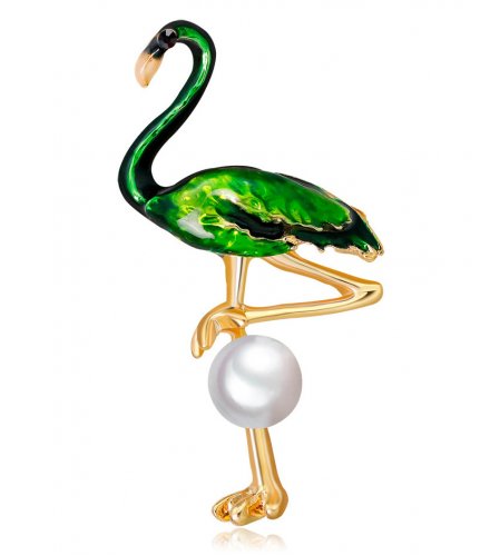 SB165 - Oil flamingo pearl brooch